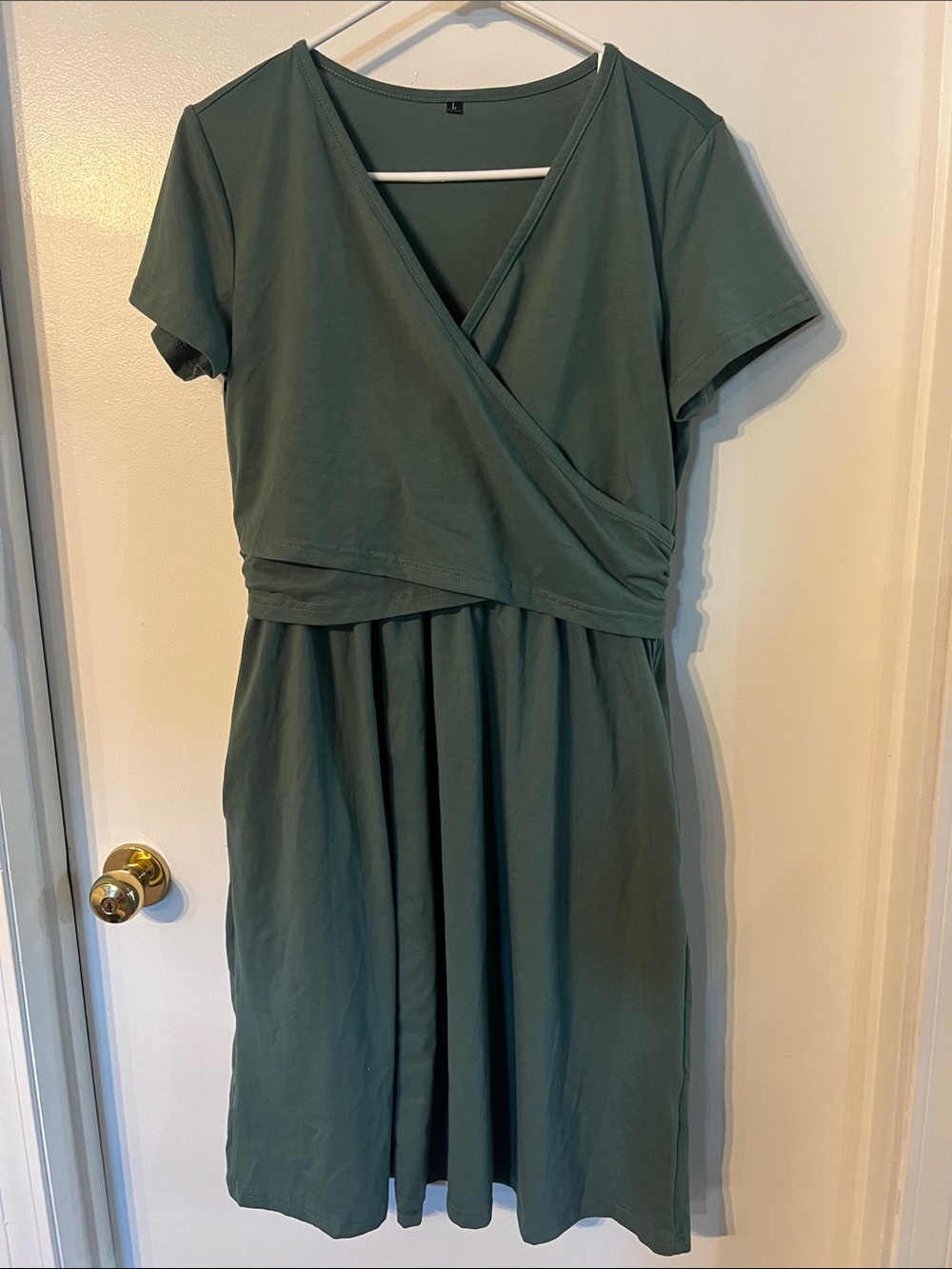 Short Nursing Wrap-Front Women's Dress in Green